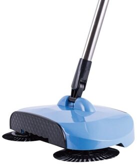 Rvs Veegmachine Push Type Hand Push Magische Bezem Stoffer Handvat Huishouden Cleaning Pakket Hand Push Veegmachine Mop Blauw