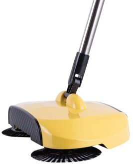 Rvs Veegmachine Push Type Hand Push Magische Bezem Stoffer Handvat Huishouden Cleaning Pakket Hand Push Veegmachine Mop geel
