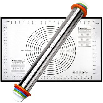 Rvs Verstelbare Deegroller Siliconen Fondant Mat Deeg Liner Pad Non-stick Gebak Cake Bakvormen Meel Keukengereedschap