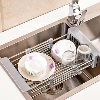 Rvs Verstelbare Telescopische Keuken Over Sink Schotel Droogrek Insert Organizer Fruit Groente Lade Draine
