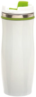 RVS Warmhoudbeker/isoleerbeker winter wit met groen 400 ml - Thermosbeker