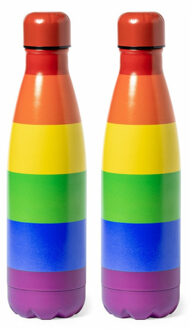 RVS waterfles/drinkfles - 2x - regenboog kleuren - met schroefdop - 790 ml - Drinkflessen Multikleur