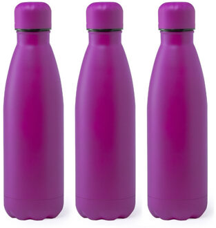 RVS waterfles/drinkfles fuchsia met schroefdop - 3x - 790 ml - Sportfles - Bidon - extra groot