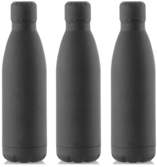 RVS waterfles/drinkfles zwart met schroefdop - 3x - 790 ml - Sportfles - Bidon - extra groot