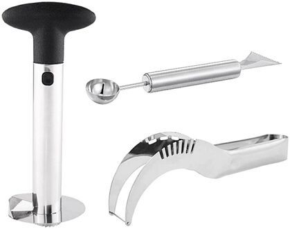 Rvs Watermeloen Ananas Slicer Peeler Kit-Met Cutter En Baller-Voor Watermeloenen Dragon Fruit Etc