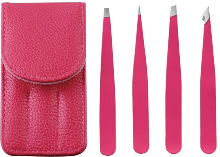 Rvs Wenkbrauw Pincet Punt Tip/Slant Tip/Flat Tip Ontharing Make-Up Tool Kits Met Zak roos rood