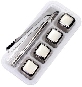 Rvs Whiskey Steen Ijsblokjes Herbruikbare Chilling Stones Voor Whisky Wijn Houd Je Drankje Koud Langer Bar Tool Sets WY5 4 Pack met Tongs