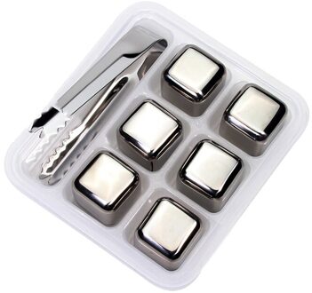 Rvs Whisky Steen Ijsblokje Set Herbruikbare Food Grade Wijn Cooling Cube Koelen Rots Houden Wijn Koud Langer Bar tool Set 6 stk met Tongs