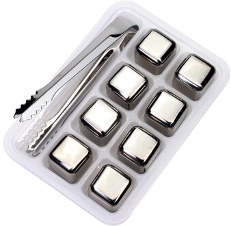 Rvs Whisky Steen Ijsblokje Set Herbruikbare Food Grade Wijn Cooling Cube Koelen Rots Houden Wijn Koud Langer Bar tool Set 8 stk met Tongs