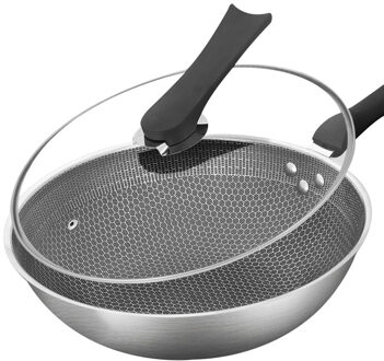 Rvs Wok Non-stick Pan Zonder Olie Rook Ongecoat Huishoudelijke Wok Pan Inductie Pot Keuken Pot Koekenpan koken Pot 34CMWithout the lid