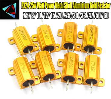 RX24 25W Aluminium Housed High Power Resistor Metal Shell Heatsink 7.5 8 10 12 15 20 25 30 33 47 50 60 ohm Multiple Resistance