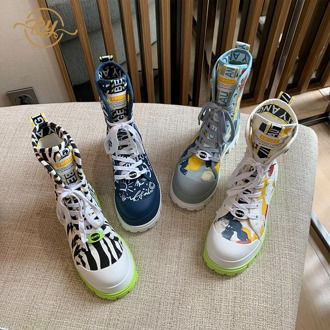 RY-RELAA European station tide boots 2020 New autumn shoes woman fashion Genuine Leather high top sneakers ins luxury shoes tide