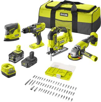 Ryobi R18CK4F-252S | ONE+ 18V Accu 4-delig combo kit | incl. 1x5.0Ah + 1x2.0 Ah accu en lader - 5133004771