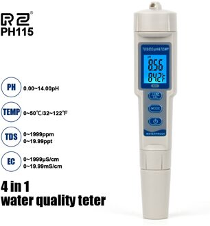 Rz Ph/Ec/Tds Meter Met Temperatuur Meter Professionele 4 In1 Digitale Water Quality Tester Aquarium Drinkwater ph Monitor