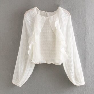 Rziv Zomer Vrouwen Shirt Casual Effen Kleur Ruches Decoratieve Geplooide Shirt XS