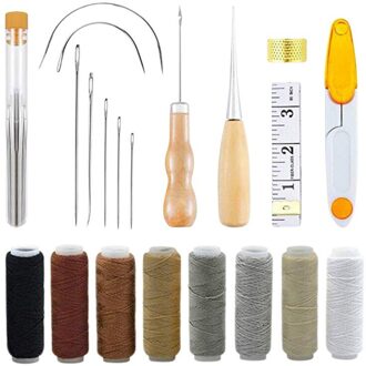 ♕S 29Pcs Leather Craft Naaien Tool Repair Kit Lederen Hand Naaien Naalden Draad Stiksels Lederen Naaibenodigdheden