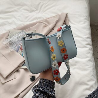 С Доставкой Bloemen Leuke Effen Kleur Kleine Pu Lederen Onderarm Schoudertassen Voor Vrouwen Zomer Eenvoudige Handtassen Portemonnees Blauw