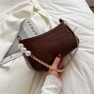 С Доставкой Chain Leuke Effen Kleur Kleine Pu Lederen Onderarm Schoudertassen Voor Vrouwen Zomer Handtassen En Portemonnees Bourgondië