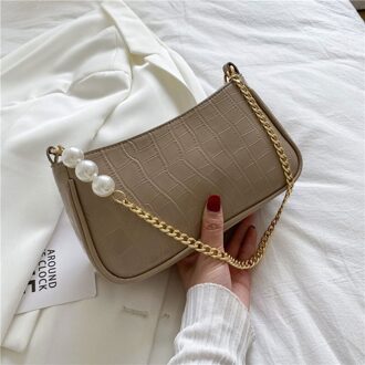 С Доставкой Chain Leuke Effen Kleur Kleine Pu Lederen Onderarm Schoudertassen Voor Vrouwen Zomer Handtassen En Portemonnees khaki