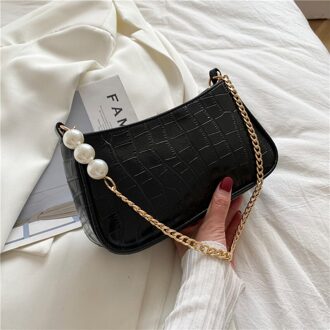 С Доставкой Chain Leuke Effen Kleur Kleine Pu Lederen Onderarm Schoudertassen Voor Vrouwen Zomer Handtassen En Portemonnees zwart