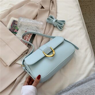 С Доставкой Eenvoudige Stijl Effen Kleur Kleine Pu Lederen Onderarm Crossbody Tassen Zomer Luxe Trendy Schouder Handtassen Blauw
