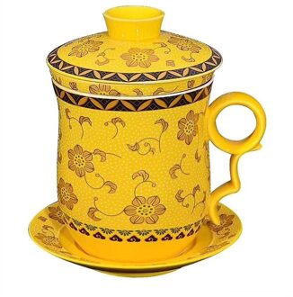 S Et Chinese Patroon Thee-Mok Met Zeef Theefilter En Schotel Keramische Thee Mok Handig Systeem chinese Porselein