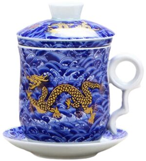 S Et Chinese Patroon Thee-Mok Met Zeef Theefilter En Schotel Keramische Thee Mok Handig Systeem chinese Porselein