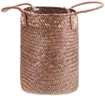 S/L Natuurlijke Stro Geweven Plant Bloem Pot Draagbare Opbergmanden Organizer Bloem Vaas Handgemaakte Opknoping Mand Woondecoratie koffie / L