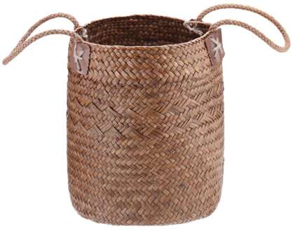 S/L Natuurlijke Stro Geweven Plant Bloem Pot Draagbare Opbergmanden Organizer Bloem Vaas Handgemaakte Opknoping Mand Woondecoratie Oranje / S