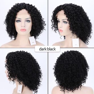 S-Noilite 14Inch Golvend Lace Front Pruik Bob Pruik Zwart Bruin Synthetisch Midden Deel Lace Front Pruik Korte golvend Bob Haar Pruiken Voor Vrouwen donker zwart