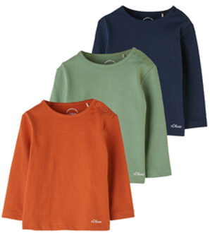 s.Oliver s. Olive r Shirt met lange mouwen 3-pack orange /groen/blauw Kleurrijk - 68
