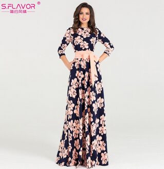 S. SMAAK Vrouwen Bohemian lange jurk Herfst winter mode afdrukken vestidos voor vrouwelijke goede vrouwen elegante jurk roze / M