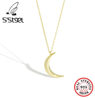 S'STEEL Moon Necklcaes 925 Sterling Silver For Women Korean Minimalist Trendy Long Pendants Necklace Colgante Plata 925 Jewelry