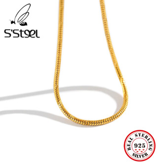 S'STEEL Necklace Sterling 925 Silver For Women Minimalist Snake Chain Gold Necklaces Collares De Plata De Ley 925 Fine Jewelry