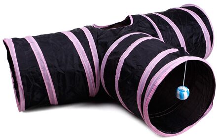 S-Type 3 Gaten Opvouwbare Kat Tunnel Buis Inklapbare Play Speelgoed Indoor Outdoor Kat Puppy Training Speelgoed kat Tent Buis Roze