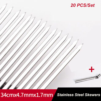 S304 Rvs Barbecue Spiesjes Metalen BBQ Spiesjes 20 stk/set Platte Metalen BBQ Stokken BBQ Accessoires Gereedschap