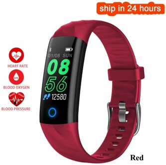 S5 Hartslag Smart Fitness Armband IP68 Waterdichte bloeddruk zuurstof Monitor Kleurenscherm Activiteit Tracker Slimme Band Rood