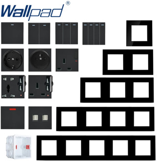S6 Series Glass Switch and Socket DIY Combination Wall Button Light witch Power Outlet Socket Crystal Black Glass DIY Wallpad