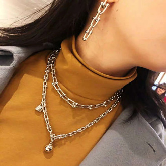 S925 Sterling Silver Jewelry U-shape Chain Ball & Lock Pendant Necklaces for Women Valentine Gift Hot Sale LOGO Brand Jewelry