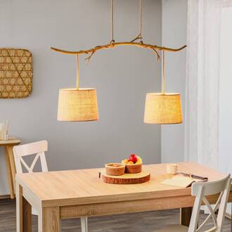 Sabina hanglamp met textielen kappen, 2-lamps. lichtbruin
