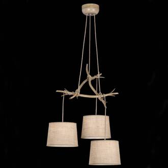 Sabina hanglamp met textielen kappen, 3-lamps. lichtbruin
