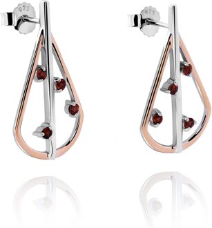 'Sacha' Dames 925 Sterling Zilveren Dangle Oorbellen - Zilver/Roze ZO-7496 Zilver en roségoud - One Size