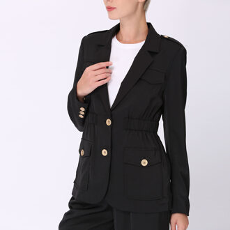 Safari blazer met verzamelde taille Zwart