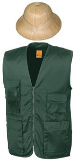 Safari explorer bodywarmer en helm groen voor volwassenen