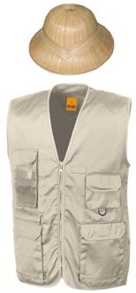 Safari explorer bodywarmer en helm voor volwassenen