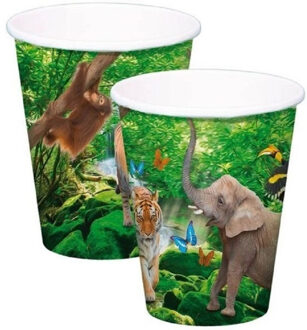 Safari/jungle themafeest bekertjes - 16x - kinderfeestje dieren thema - 250ml