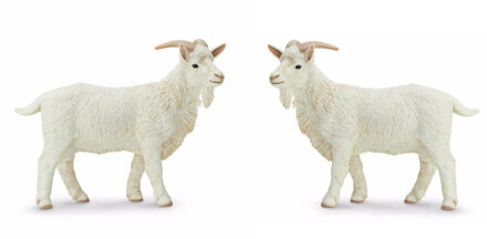 Safari LTD Set van 2x stuks plastic speelgoed figuur witte geiten bok 9 cm - Boerderij dieren