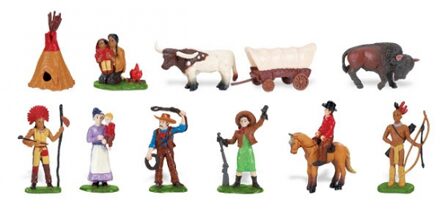 Safari LTD Speelgoed figuren - indianen en cowboys - 11x - Plastic - speelpoppetjes