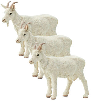 Safari LTD Speelgoed geit - Set van 3x stuks - boerderij dieren - 8 cm - speel figuur - wit - PVC