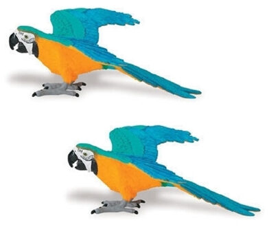 Safari LTD Speelgoed papegaai/ara - 2x - blauw/geel - kunststof - 10 cm - speelgoed figuur